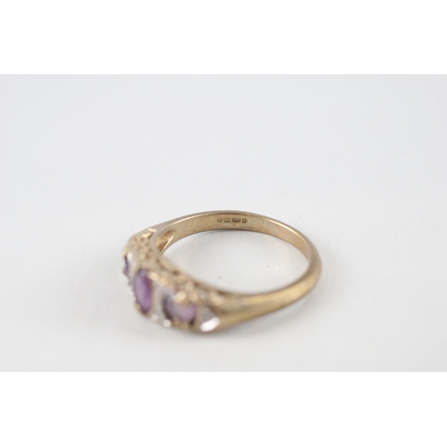 93 - 9ct gold amethyst & diamond ring (3g) Size  O