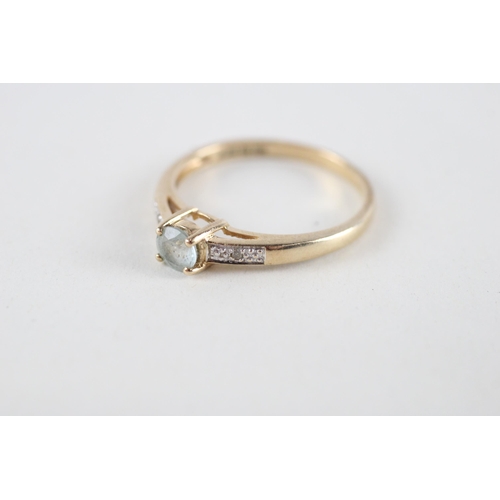 18 - 9ct gold aquamarine & diamond ring (1.9g) Size  Q