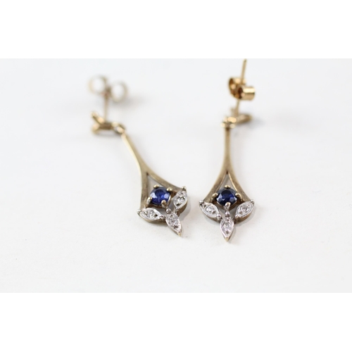 34 - 9ct gold sapphire & diamond drop earrings (1.4g)