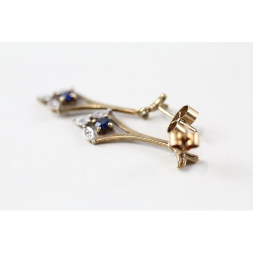 34 - 9ct gold sapphire & diamond drop earrings (1.4g)