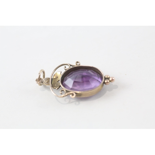 36 - 9ct gold amethyst & seed pearl pendant (3.4g)