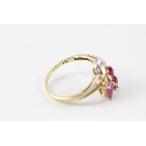 6 - 10ct gold red gemstone & diamond dress ring (2.3g) Size  N