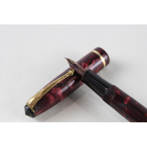 383 - Vintage CONWAY STEWART 14 Burgundy Fountain Pen w/ 14ct Gold Nib WRITING