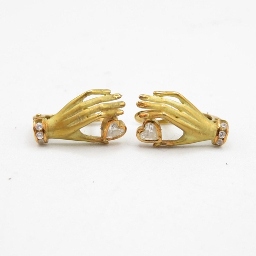 1 - 18ct gold and diamond hand earrings (2.4g)