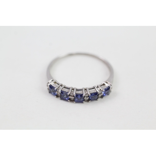 109 - 9ct gold blue gemstone & diamond half eternity ring (2.3g) Size  W