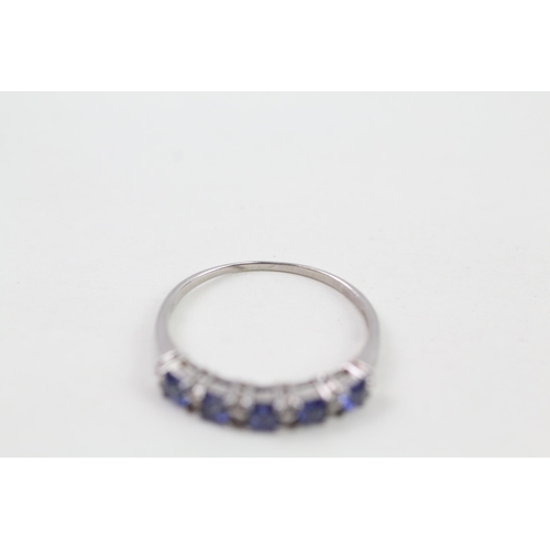 109 - 9ct gold blue gemstone & diamond half eternity ring (2.3g) Size  W