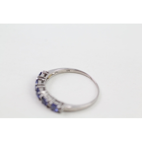 109 - 9ct gold blue gemstone & diamond half eternity ring (2.3g) Size  W