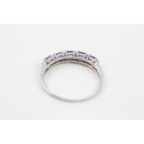 109 - 9ct gold blue gemstone & diamond half eternity ring (2.3g) Size  W