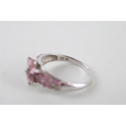 47 - 9ct white gold diamond, pink sapphire & pink gemstone dress ring - as seen (2.2g) Size  N