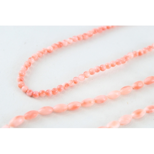 77 - 2 x 9ct gold clasp coral necklaces (24.5g)