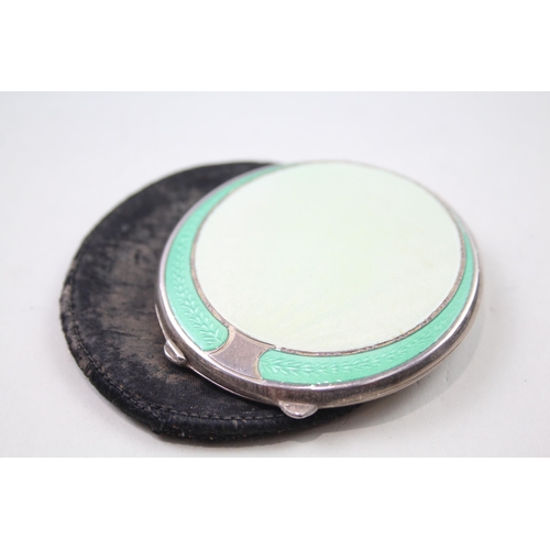 398 - Vintage 1945 Birmingham STERLING SILVER Ladies Vanity Compact w/ Enamel (67g)