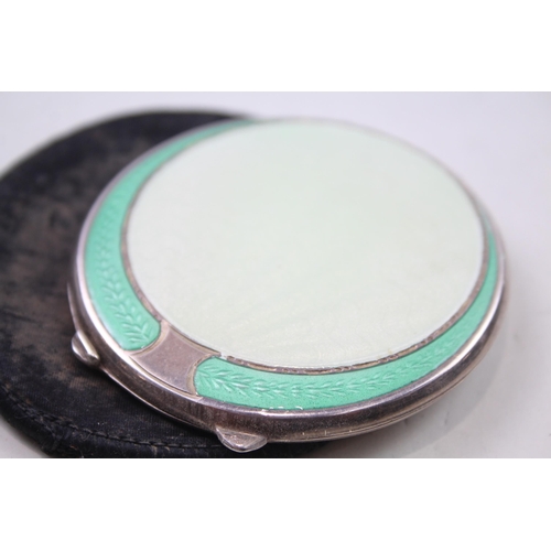 398 - Vintage 1945 Birmingham STERLING SILVER Ladies Vanity Compact w/ Enamel (67g)
