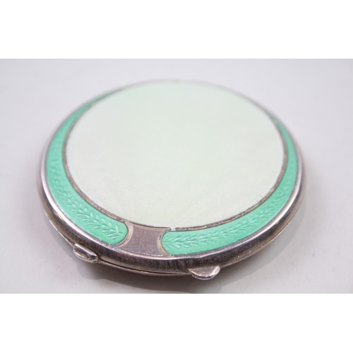 398 - Vintage 1945 Birmingham STERLING SILVER Ladies Vanity Compact w/ Enamel (67g)
