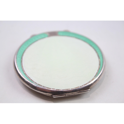 398 - Vintage 1945 Birmingham STERLING SILVER Ladies Vanity Compact w/ Enamel (67g)