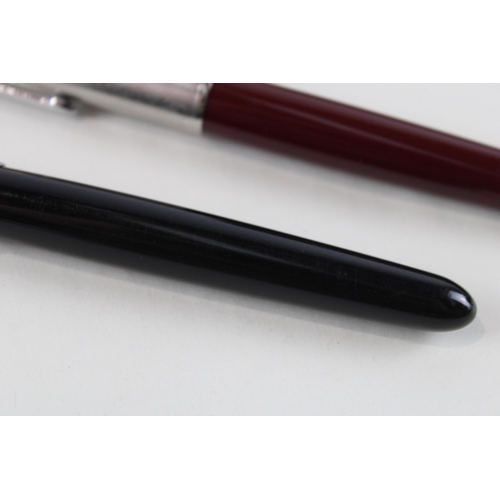 482 - 2 x Vintage PARKER 51 Fountain Pens w/ 14ct Gold Nibs WRITING Inc Black Etc