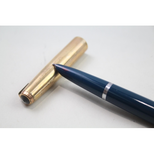 483 - Vintage PARKER 51 Teal Fountain Pen w/ 14ct Gold Nib, Gold Plate Cap WRITING
