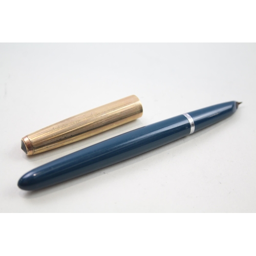 483 - Vintage PARKER 51 Teal Fountain Pen w/ 14ct Gold Nib, Gold Plate Cap WRITING