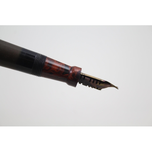 487 - Vintage MABIE TODD Swan Self Filler Brown Fountain Pen w/ Gold Plate Nib WRITING