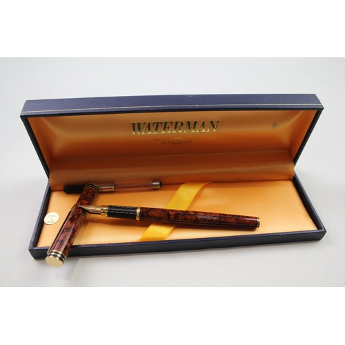 491 - Vintage WATERMAN Ideal Brown Lacquer Fountain Pen w/ 18ct Gold Nib WRITING Boxed