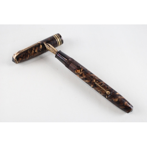 497 - Vintage CONWAY STEWART No.58 Brown Fountain Pen w/ 14ct Gold Nib WRITING