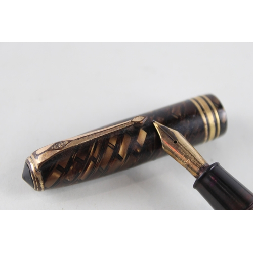 497 - Vintage CONWAY STEWART No.58 Brown Fountain Pen w/ 14ct Gold Nib WRITING