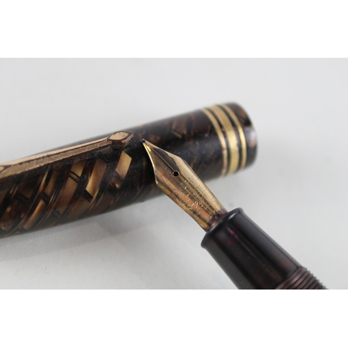 497 - Vintage CONWAY STEWART No.58 Brown Fountain Pen w/ 14ct Gold Nib WRITING