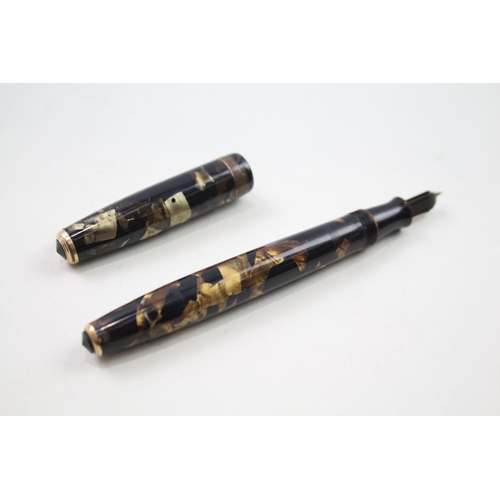 498 - Vintage PARKER Duofold Brown FOUNTAIN PEN w/ 14ct Gold Nib WRITING