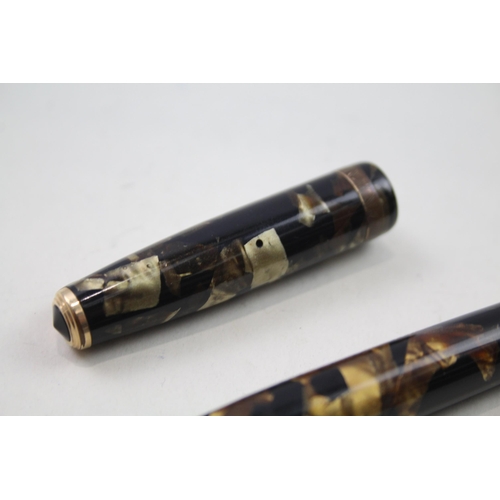 498 - Vintage PARKER Duofold Brown FOUNTAIN PEN w/ 14ct Gold Nib WRITING