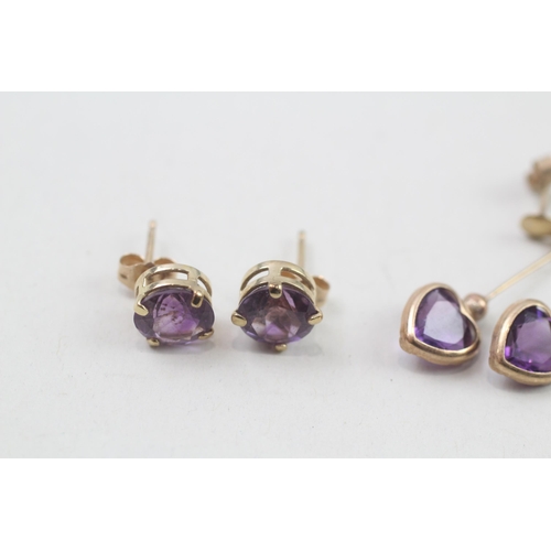 1 - 3x 9ct gold amethyst drop earrings (3g)
