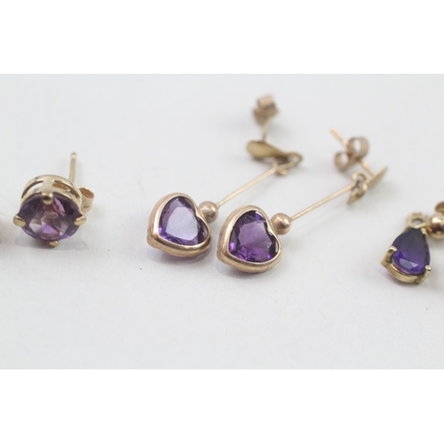 1 - 3x 9ct gold amethyst drop earrings (3g)