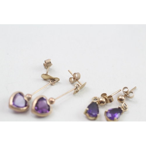 1 - 3x 9ct gold amethyst drop earrings (3g)