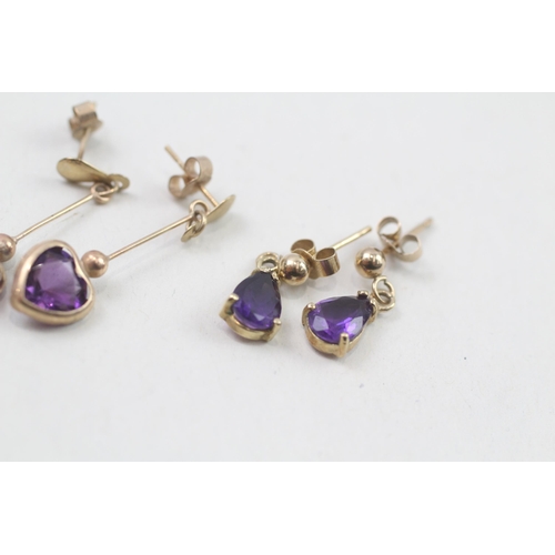 1 - 3x 9ct gold amethyst drop earrings (3g)