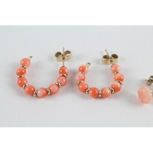 10 - 3x 9ct gold coral earrings (4.7g)