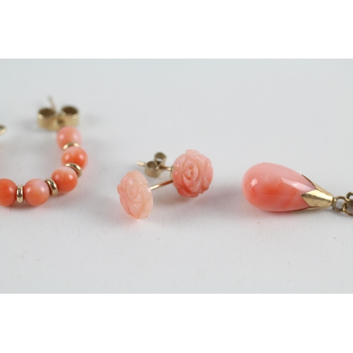 10 - 3x 9ct gold coral earrings (4.7g)