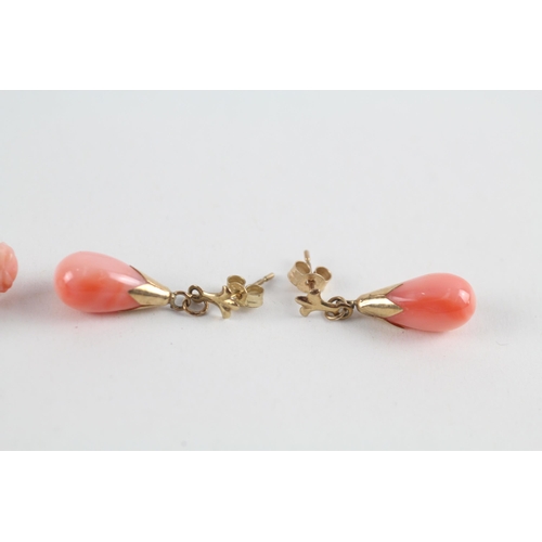 10 - 3x 9ct gold coral earrings (4.7g)