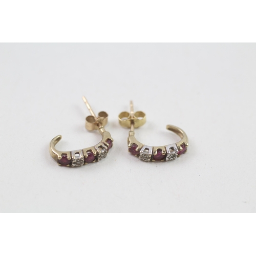 102 - 9ct gold ruby & diamond earrings (1.3g)