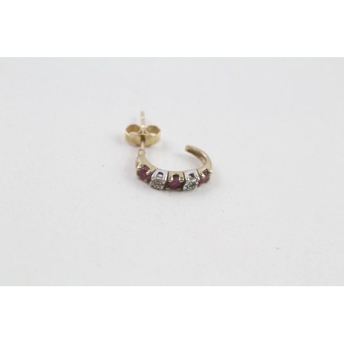 102 - 9ct gold ruby & diamond earrings (1.3g)