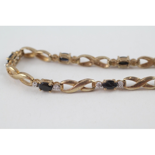 107 - 9ct gold sapphire & diamond bracelet (5.6g)