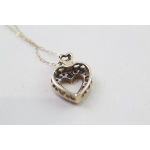 109 - 9ct gold sapphire & diamond heart shaped pendant & chain (2.4g)