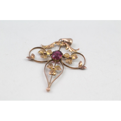 11 - 2x 9ct gold purple & pink paste pendants (2.5g)