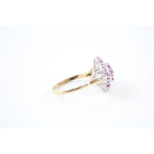 111 - 9ct gold ruby & diamond vintage dress ring (3.8g) Size  Q