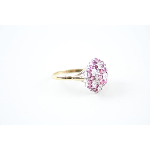 111 - 9ct gold ruby & diamond vintage dress ring (3.8g) Size  Q