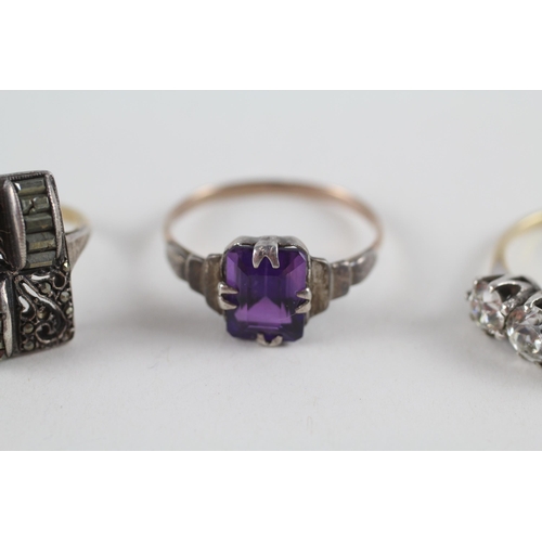 12 - 3x 9ct gold &silver amethyst paste, white paste & marokite rings (7.5g) Size  R + N + O