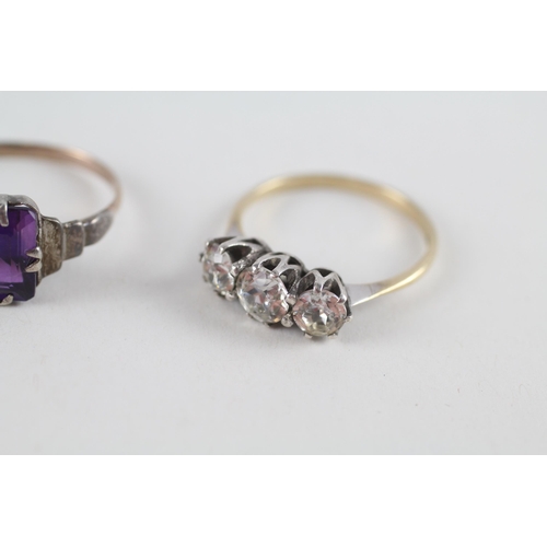 12 - 3x 9ct gold &silver amethyst paste, white paste & marokite rings (7.5g) Size  R + N + O