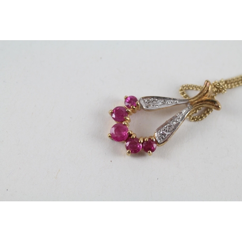 122 - 9ct gold ruby & diamond pendant & chain (2.7g)