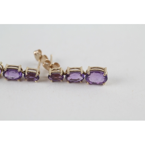 16 - 10ct gold amethyst drop earrings (1.6g)