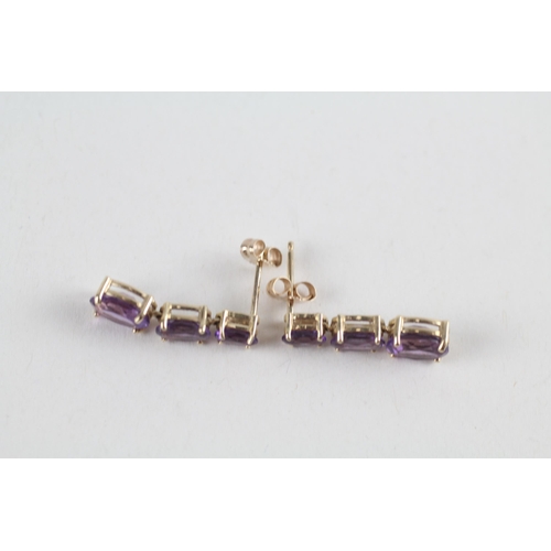 16 - 10ct gold amethyst drop earrings (1.6g)