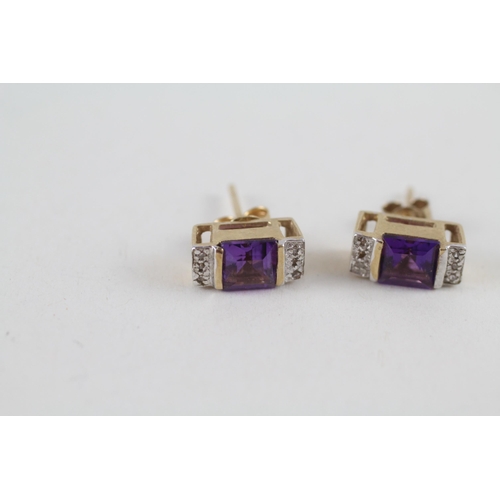 17 - 9ct gold amethyst & diamond earrings (1.9g)