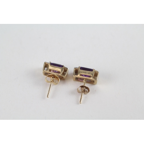 17 - 9ct gold amethyst & diamond earrings (1.9g)
