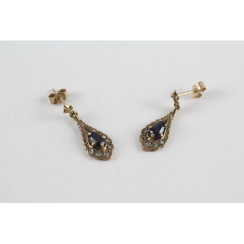 9ct gold sapphire & diamond drop earrings (1.5g)
